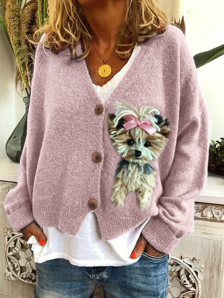 Abstract Print Open-Front Cardigan Sweater