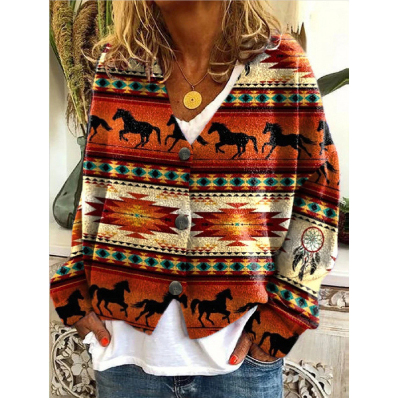Christmas Abstract Print Casual Cloak Cardigan