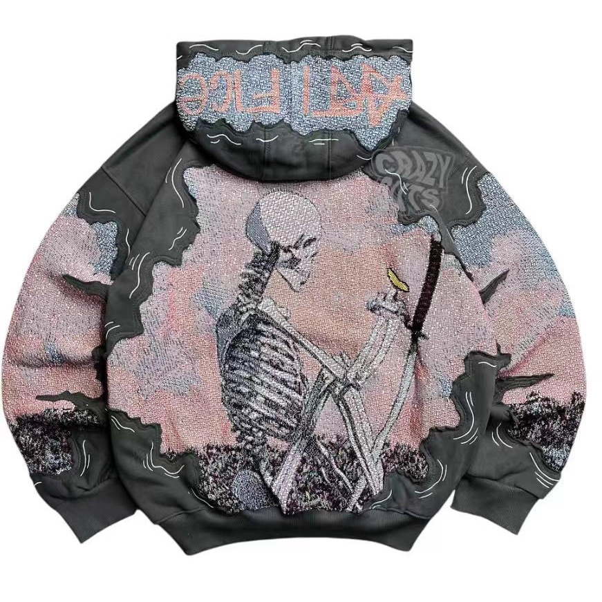 Unisex Graphic Print Hooded Long-Sleeve Streetwear Sweatshirt