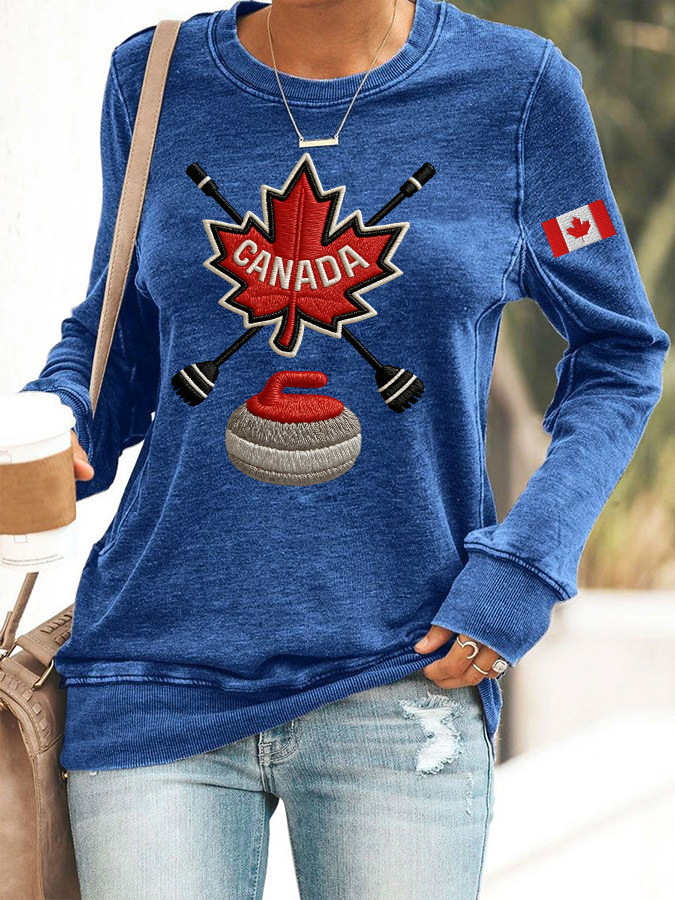 Canada Maple Leaf Curling Print Crewneck Sweatshirt