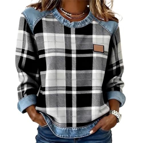 Women's Plaid Badge Print Casual Sweatshirt