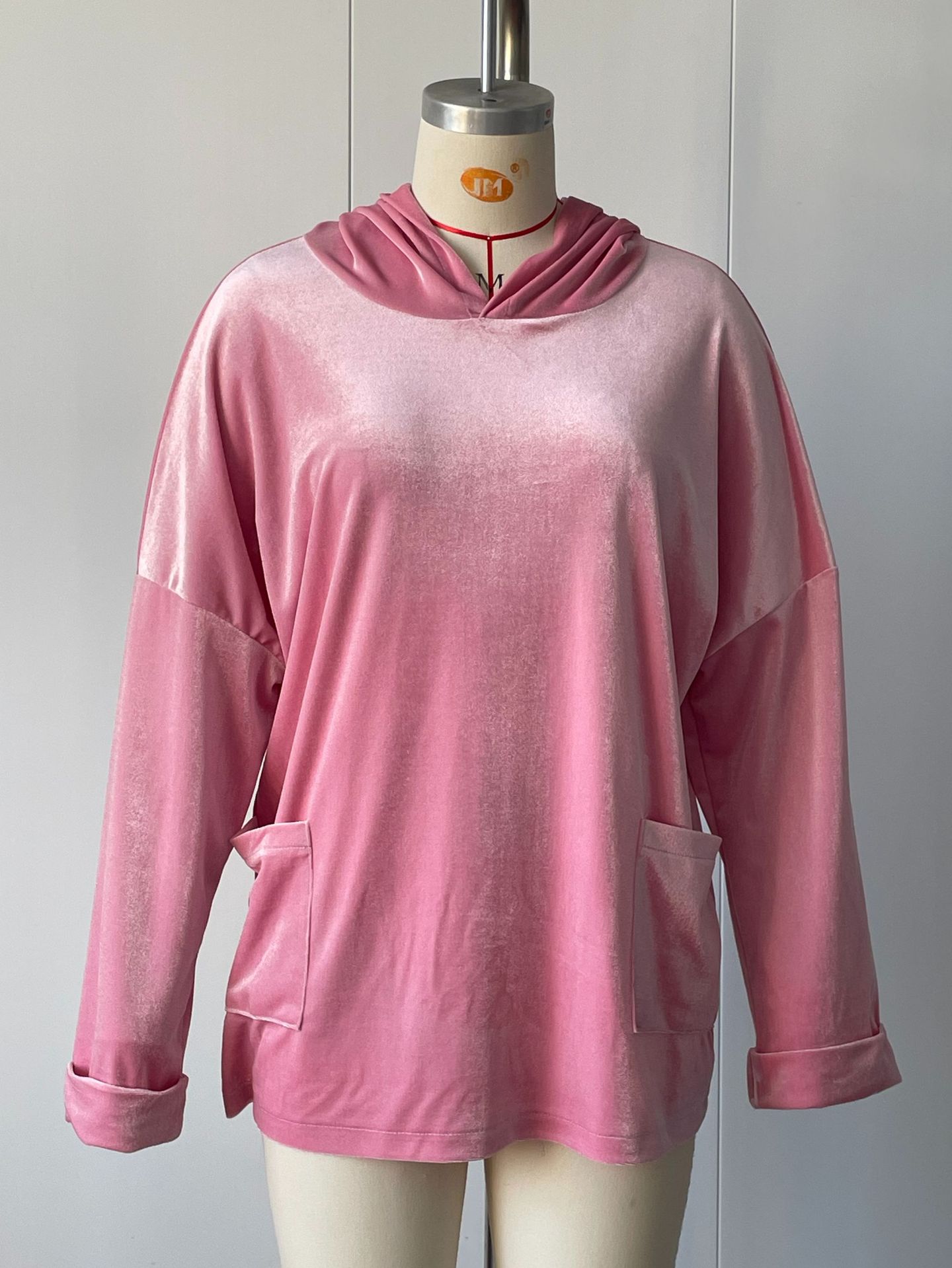 Casual Hooded Loose Fleece Solid Color Long Sleeve Pullover Sweatshirt for Women