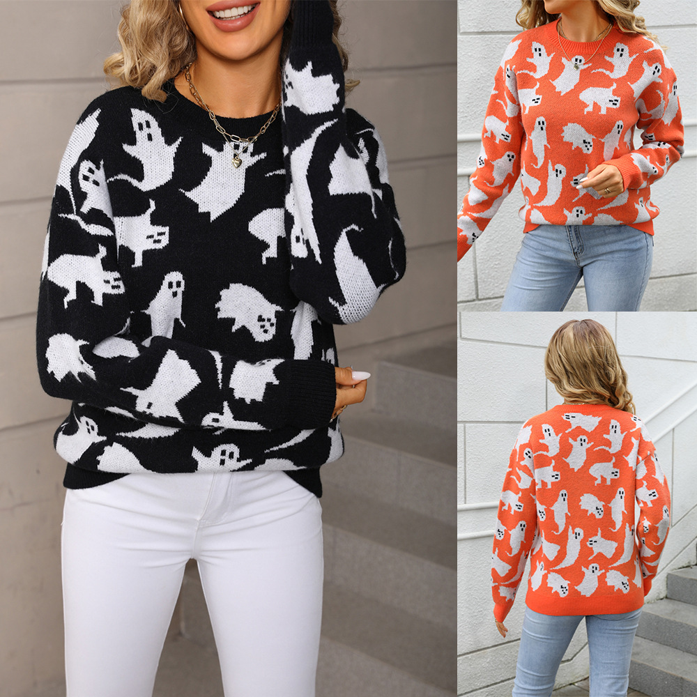Halloween Animal Jacquard Knit Pullover Sweater