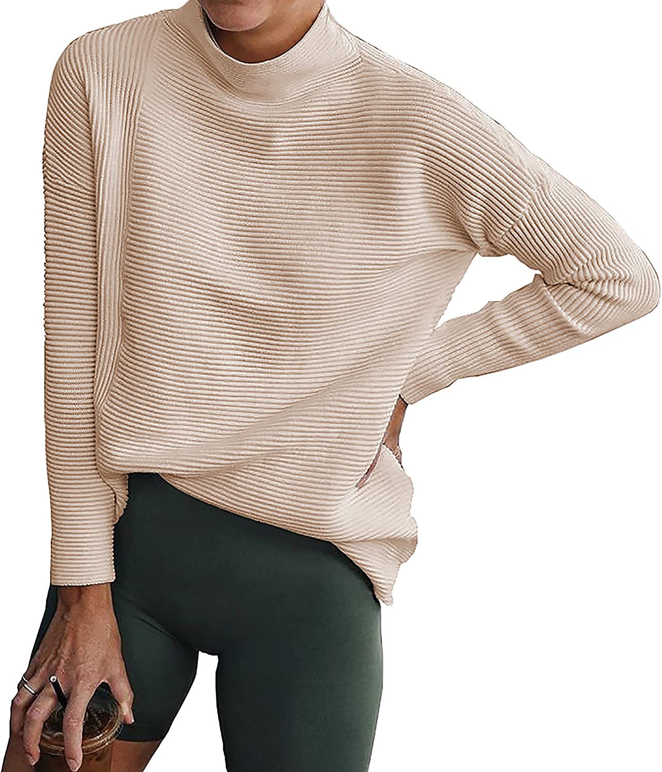 Women's Striped Half-Turtleneck Knit Pullover Sweater