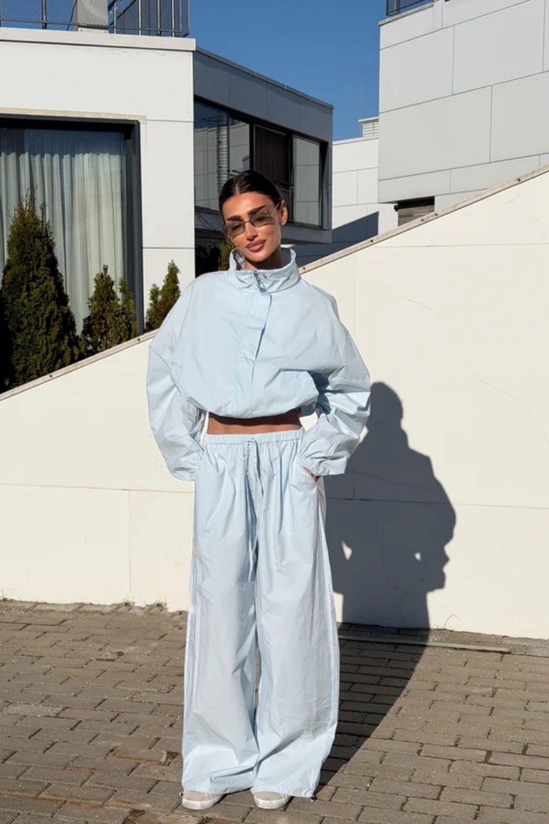 Women's Casual Two-Piece Set with Cropped Zip Cardigan and Wide-Leg Pants
