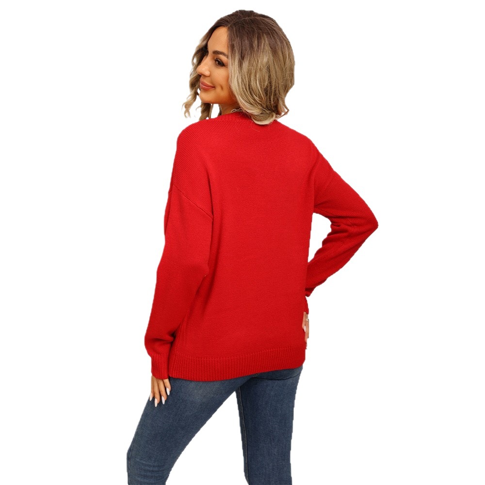 Women's Red Christmas Tree Knit Sweater Long Sleeve Pullover
