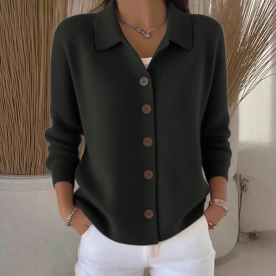 Button-Down Knit Cardigan with Collar Solid Color Casual Women's