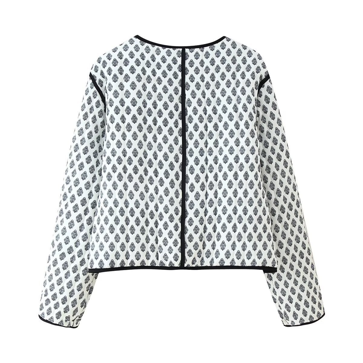 Women's Printed Cotton Padded Coat V-Neck Long Sleeve Mid-Length