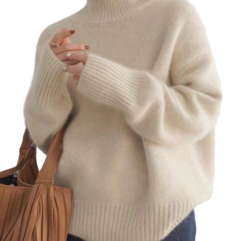 Women's Thick High-Neck Loose Knit Pullover Sweater