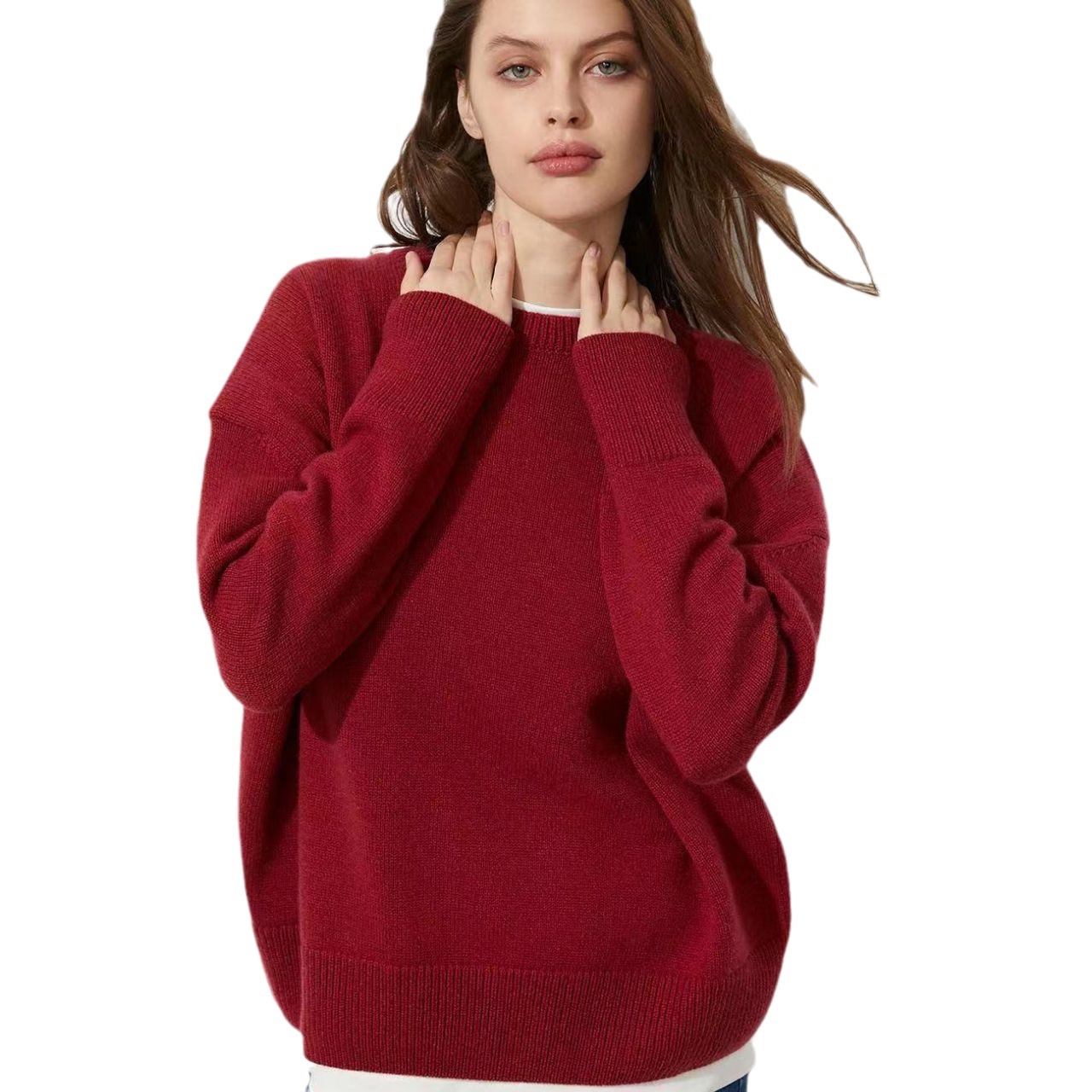 Women's Crewneck Solid Color Pullover Sweater Soft Casual
