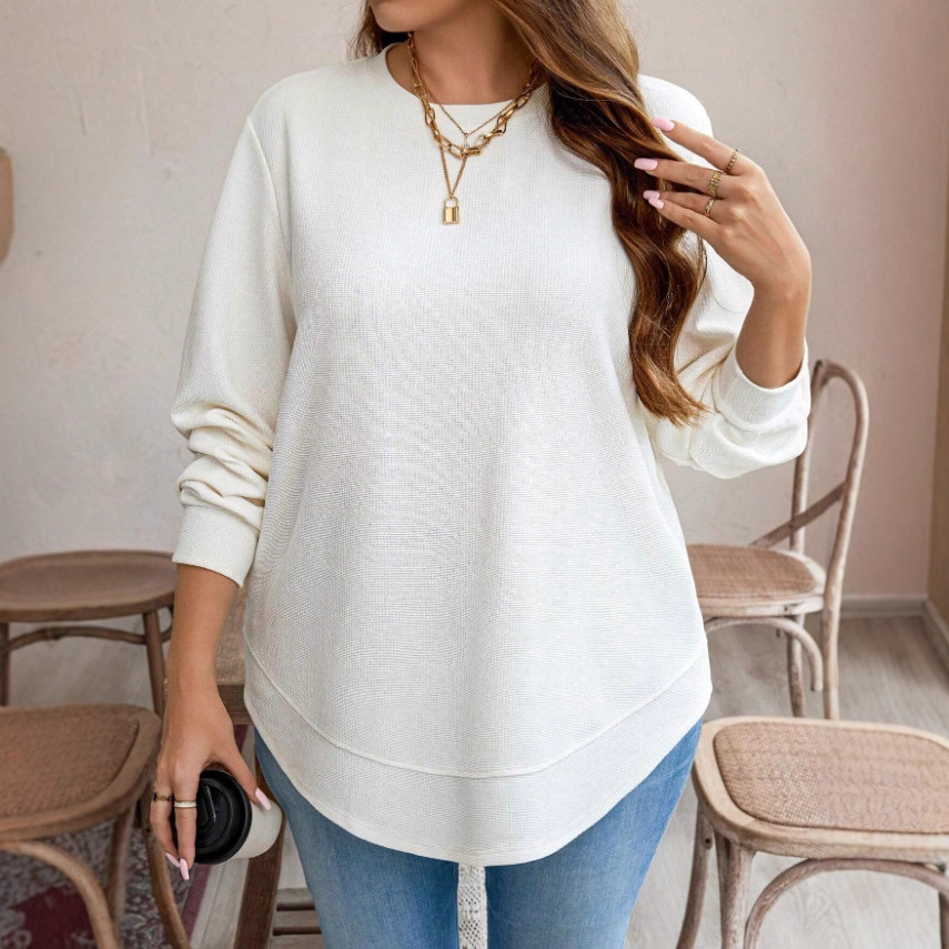 Plus Size Waffle Knit Long Sleeve Sweatshirt Crewneck Loose Fit Casual Top