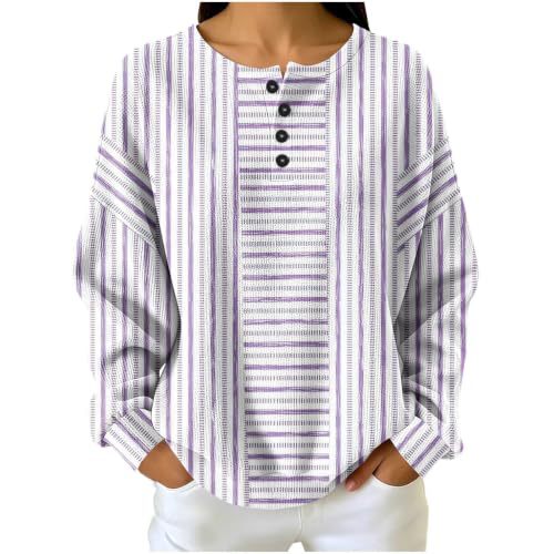 Women's Striped Print Button Casual Sweatshirt