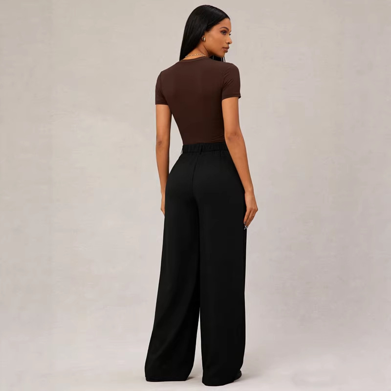 Pleated High-Waist Wide-Leg Casual Pants