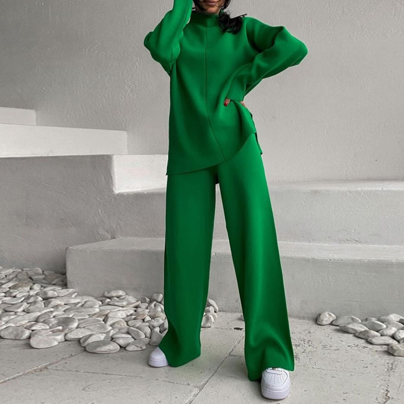 Women's Long Sleeve Loose Knit Sweater and Pants Set
