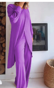 Women's Long Sleeve Asymmetric Wide-Leg Two-Piece Set Casual