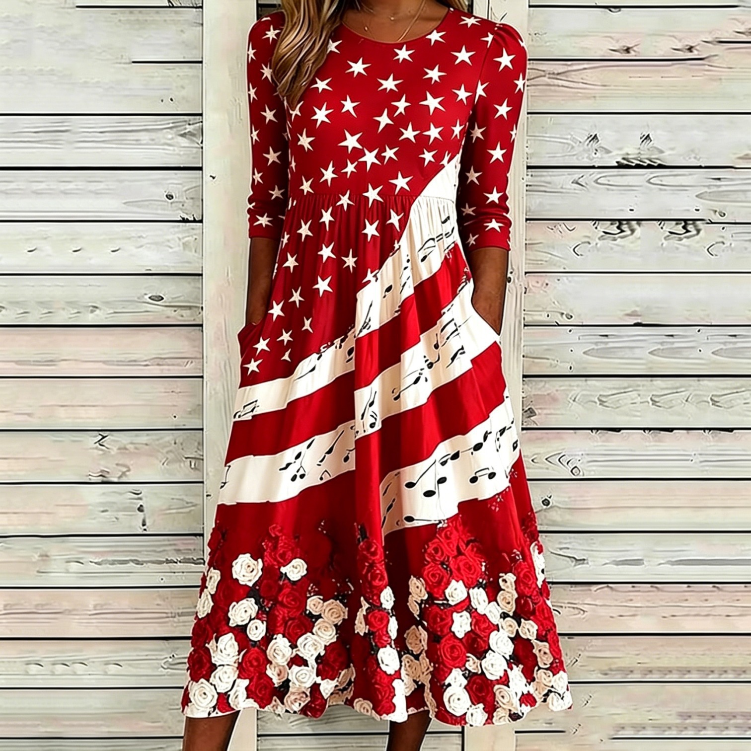 Women's Floral Print Ruched Bodycon Midi Dress Sleeveless Crew Neck