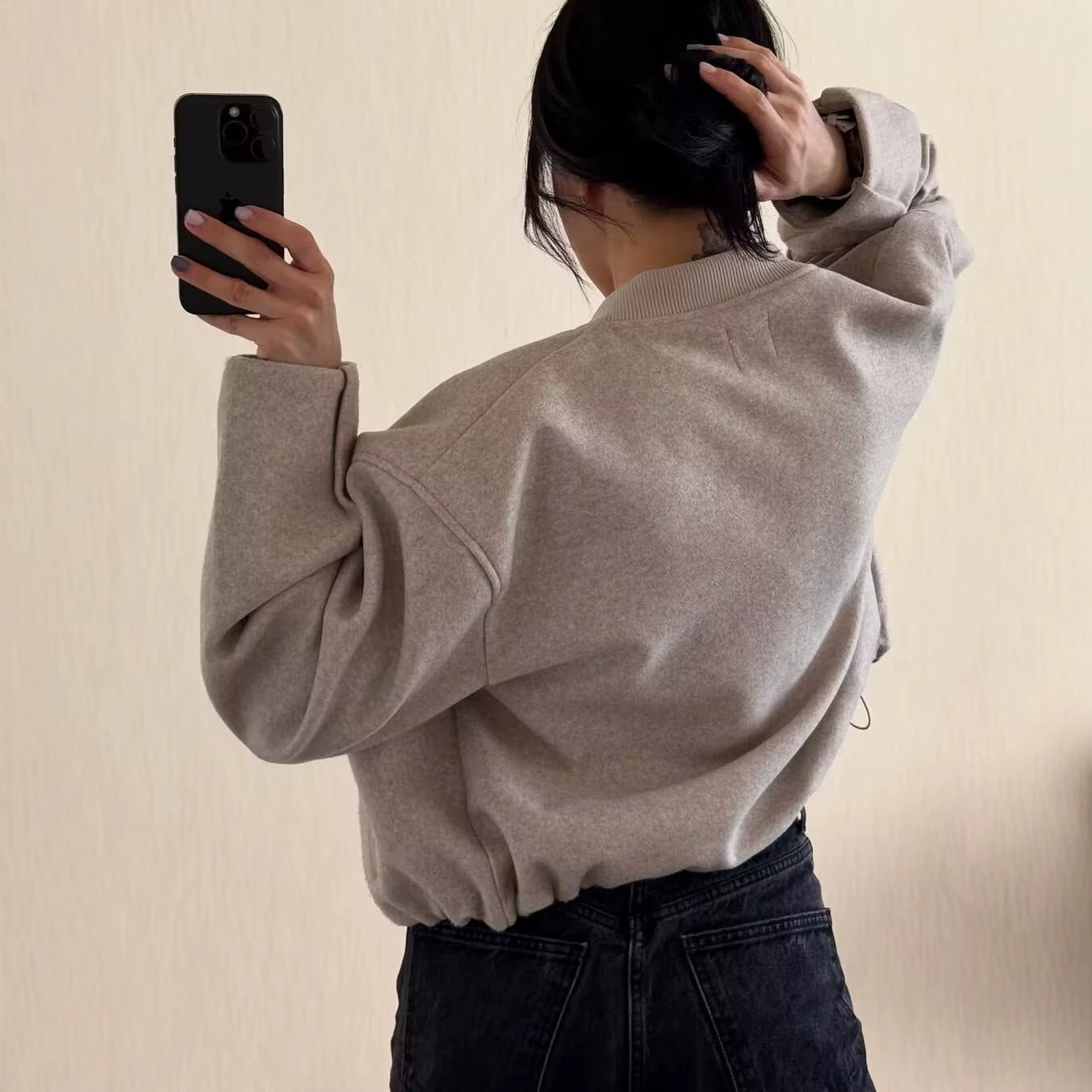 Soft Snap Button Crewneck Casual Jacket