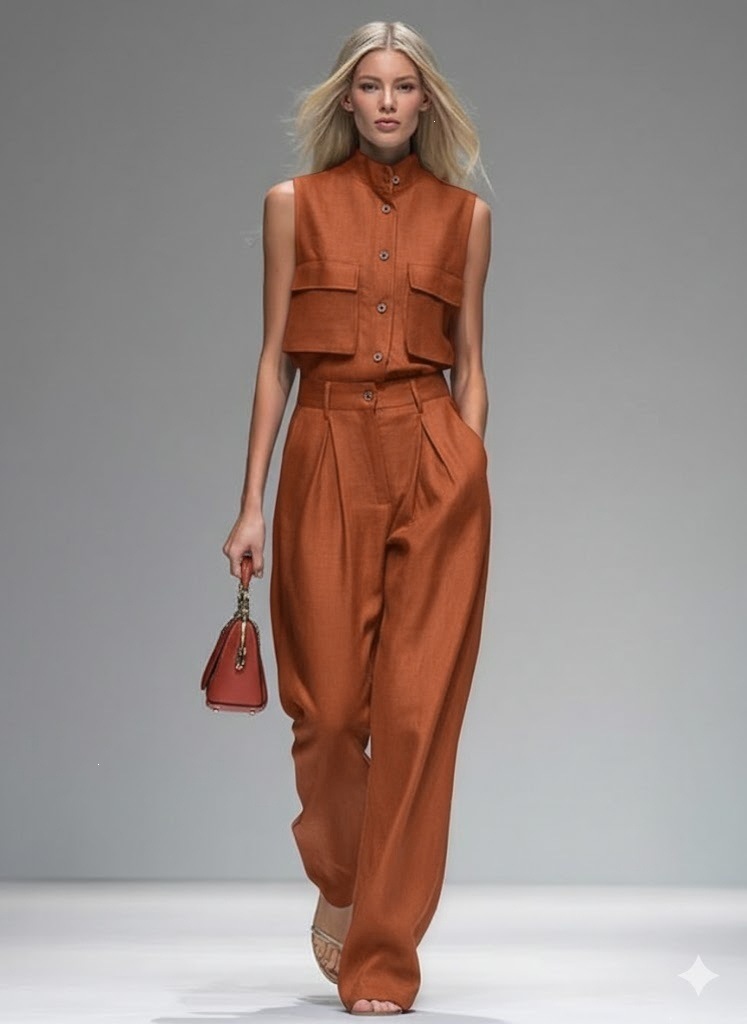 Women's Sleeveless Vest and Wide-Leg Pants Set Solid Color Two-Piece