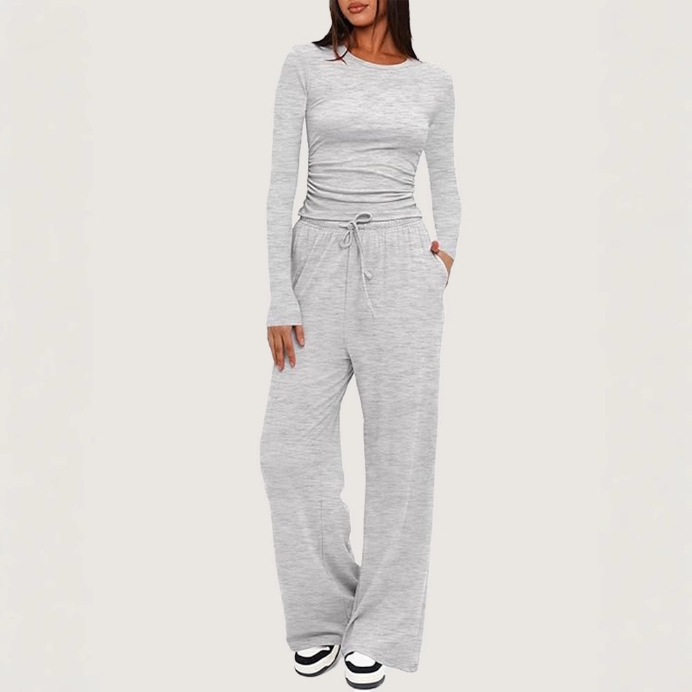 Women's Asymmetric Long Sleeve Wide Leg Pants Casual Set