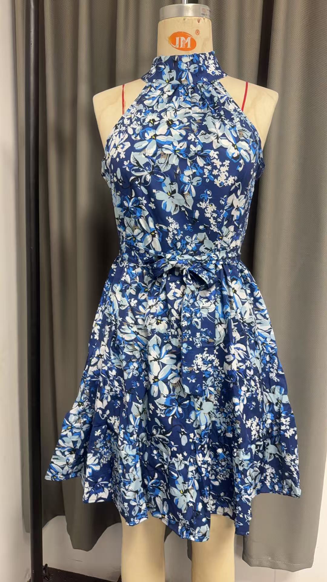 Tie-Neck Ruffle Hem Floral Midi Dress