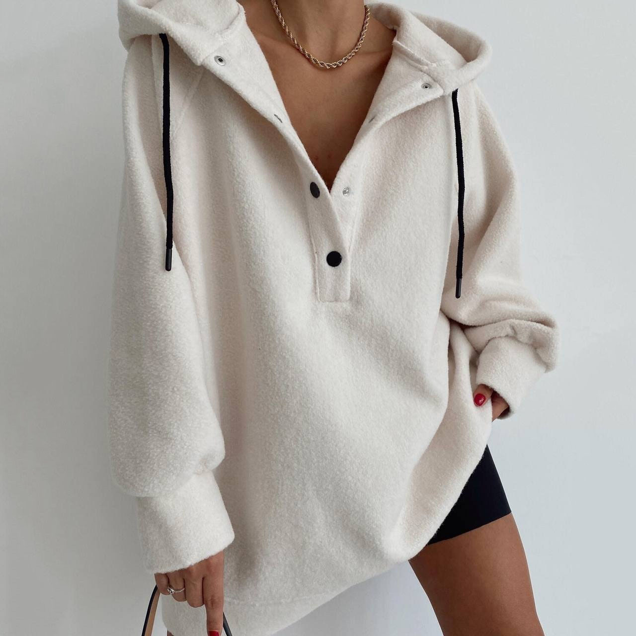 Women's Long-Sleeve Loose Hooded Fleece Sweatshirt