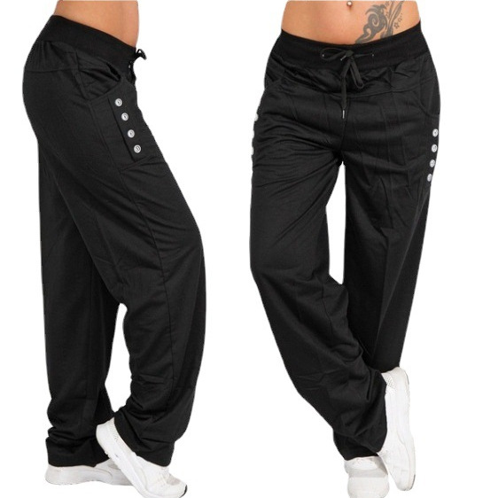 Women's Solid Color Drawstring Casual Loose Straight-Leg Pants