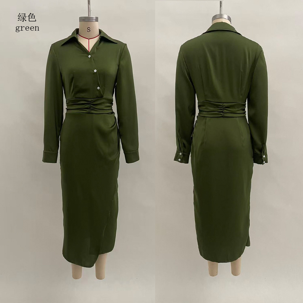 Women's Slim Fit Long Sleeve Midi Dress with Collar