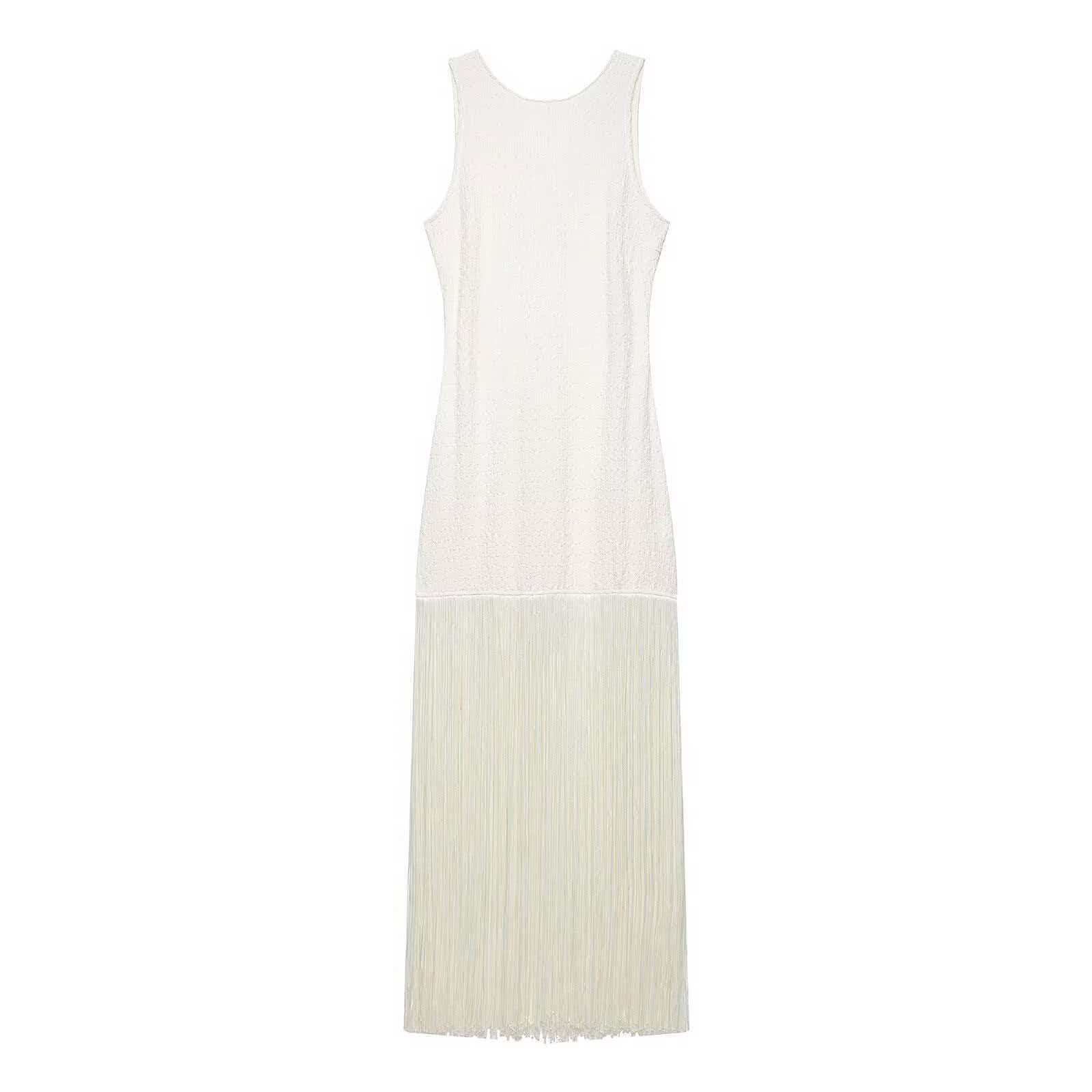 Women's Sleeveless Round Neck Fringe Bodycon Midi Dress