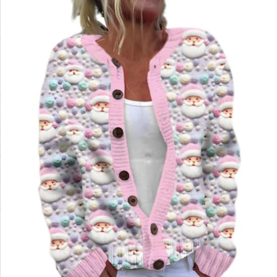 Women's Christmas Snowflake Reindeer Print Button Cardigan Sweater