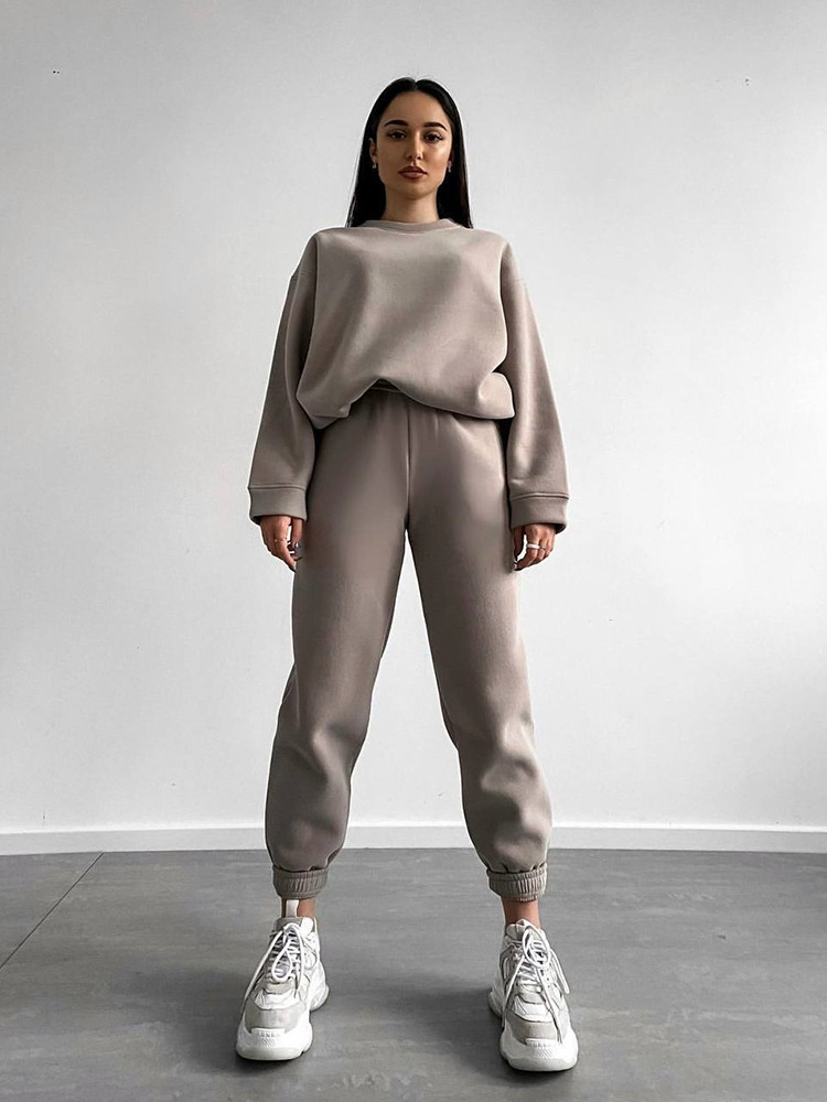 Women's Casual Two-Piece Set Long Sleeve Crewneck Sweatshirt and Pants