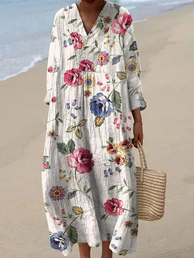 Women's Floral 3D Print Long Sleeve Shirt Dress