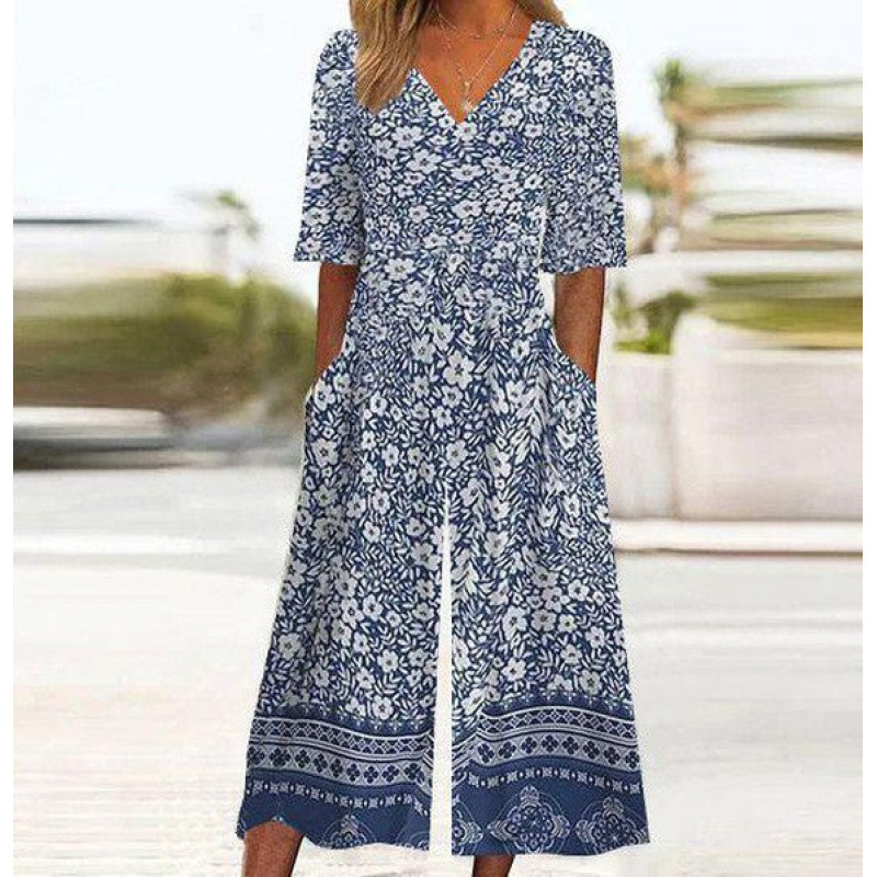 Floral Print Wide-Leg Jumpsuit with Sleeves