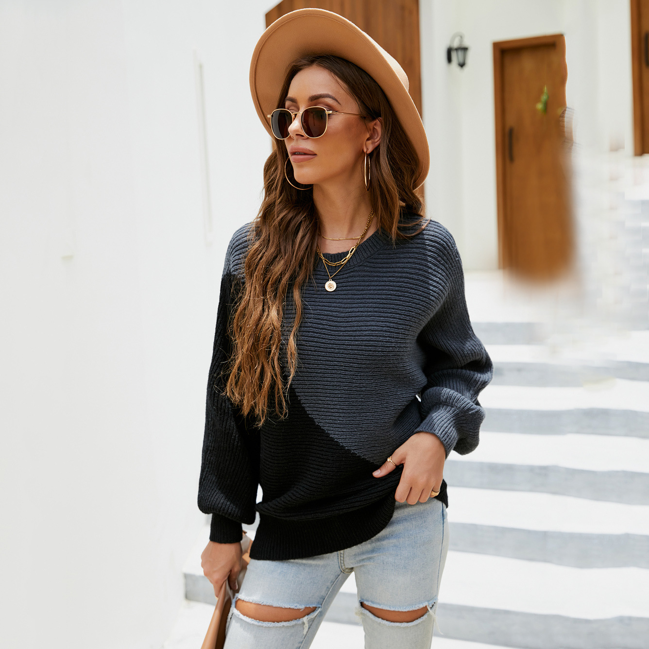 Women's Color-Block Batwing Knit Sweater Plus Size
