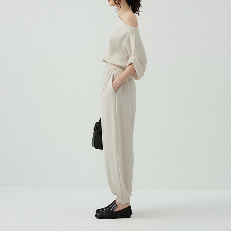 Women's One-Shoulder Top & Solid Pants Two-Piece Set