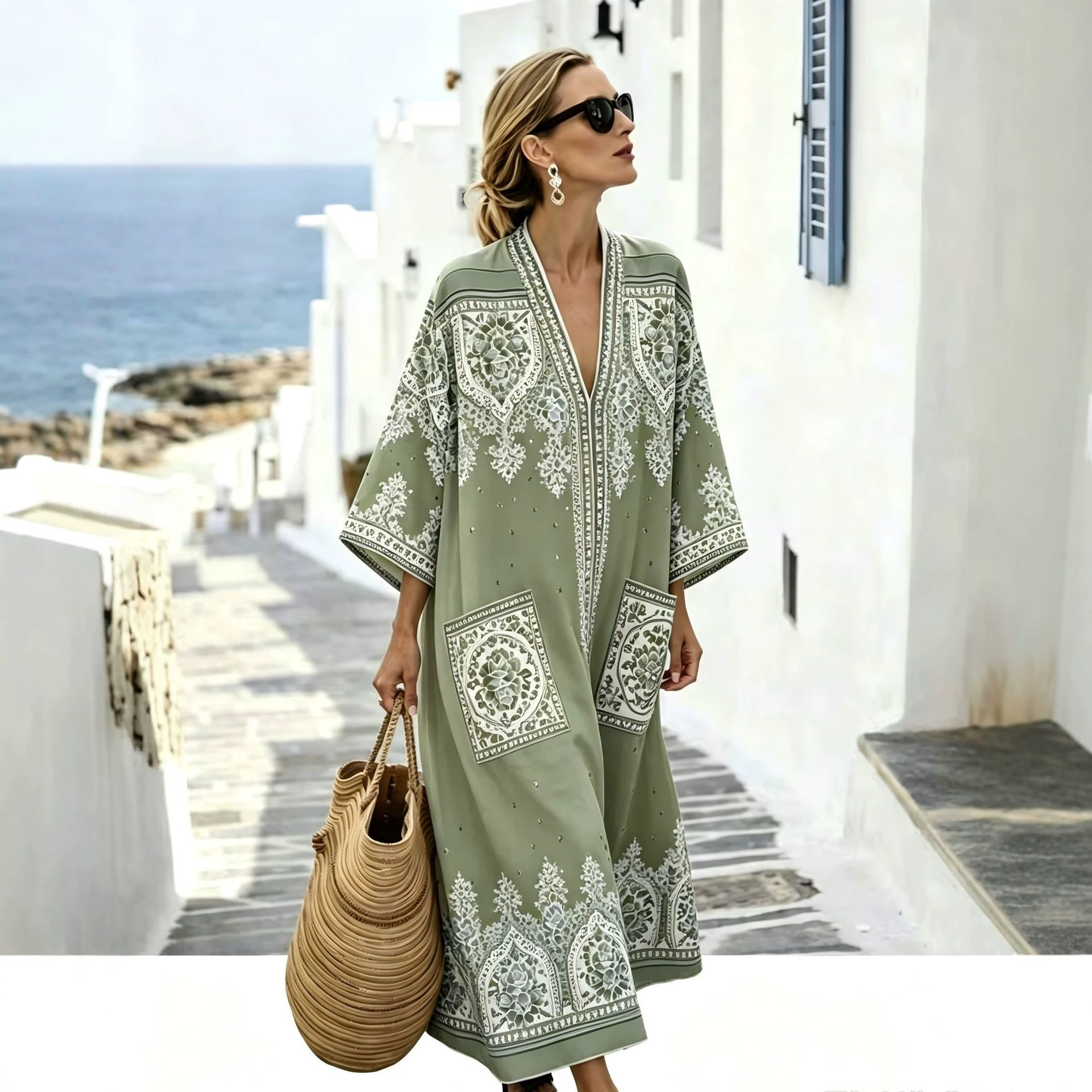 Women's Floral Boho Print Casual Midi Dress