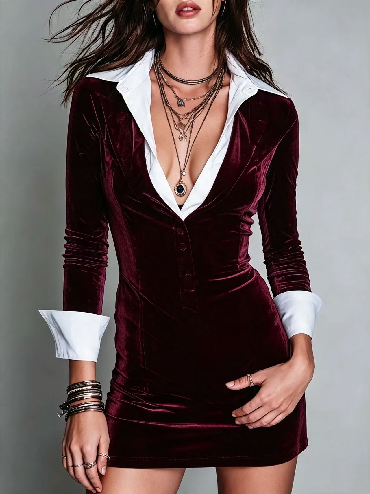 V-Neck Colorblock Bodycon Mini Dress