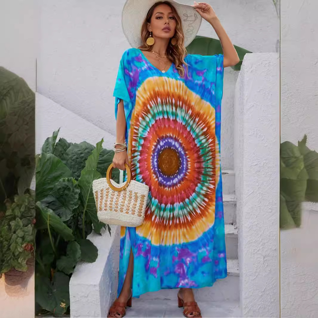 Women's Loose Fit Quick-Dry Printed Beach Cover-Up Long Shirt Sun Protection