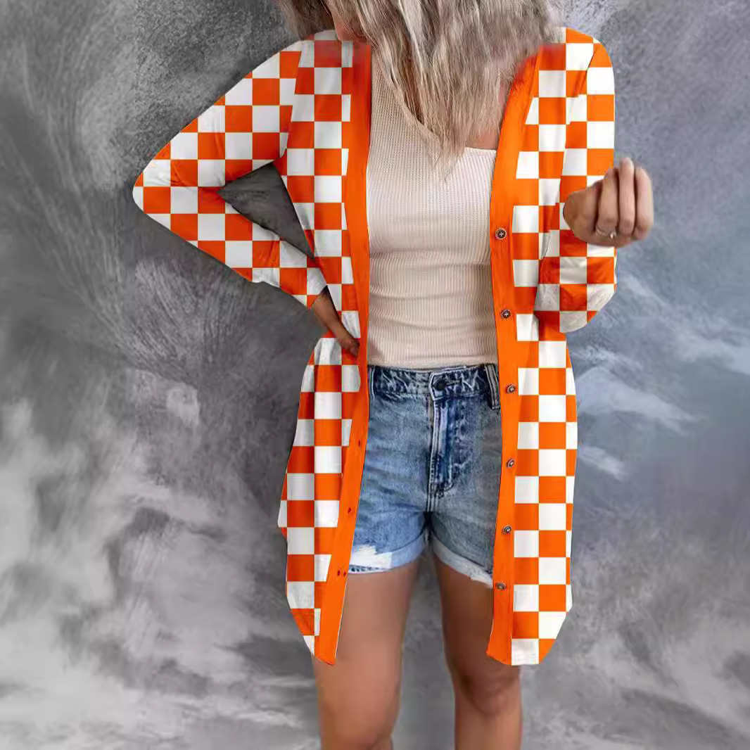 Women's Long Plaid Loose Knit Cardigan