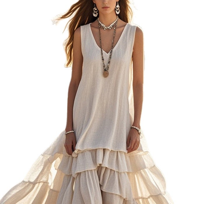 Women's Cotton-Linen Sleeveless Loose A-Line Dress