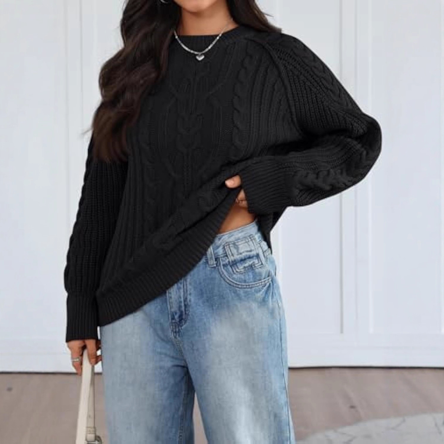 Women's Solid Color Crewneck Long Sleeve Sweater