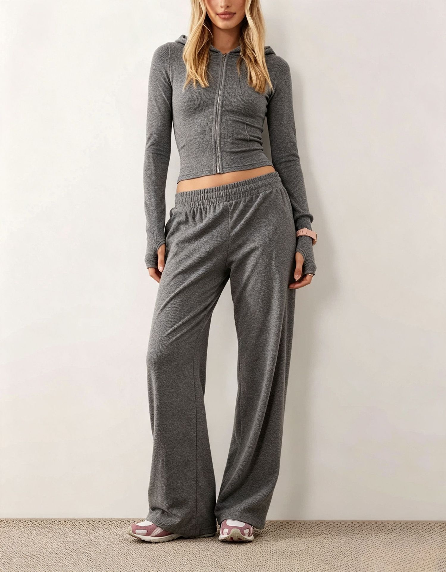 Women's Hooded Sweatshirt and Slim Straight Pants Set