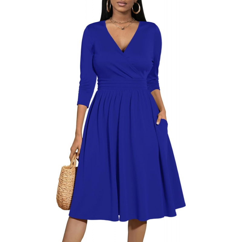 V-Neck Ruched Midi Dress