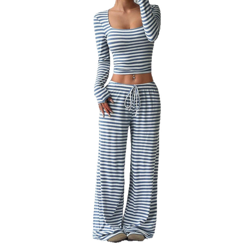 Striped High-Waist Wide-Leg Pants Set for Women