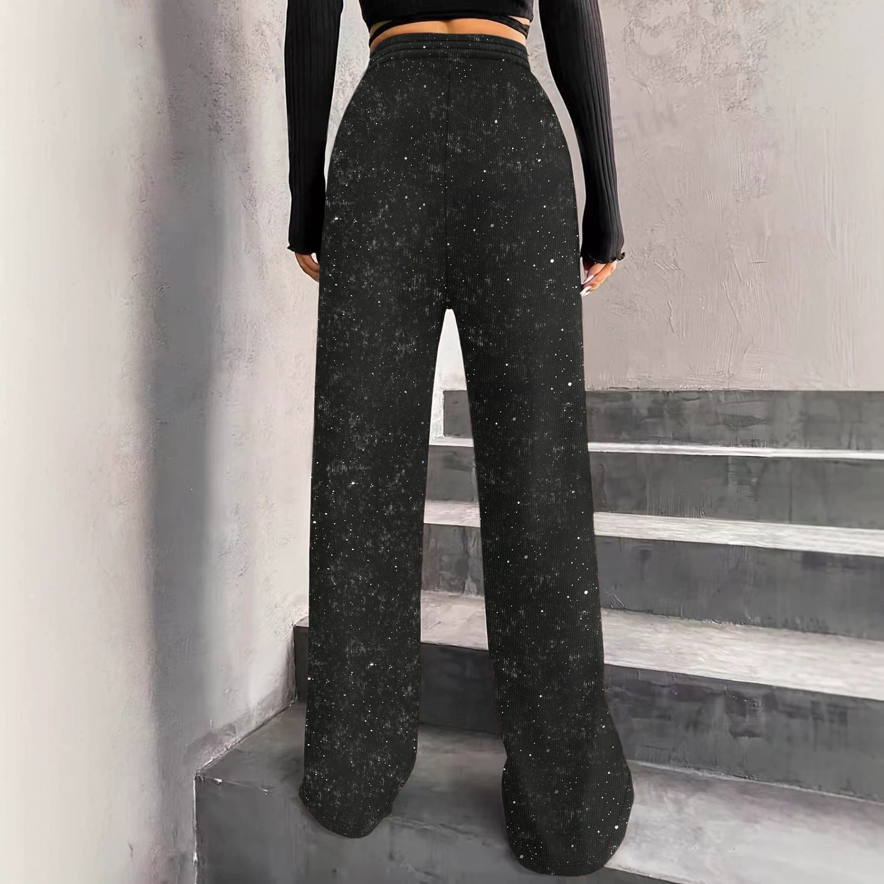 Glitter Star Wide-Leg Pants for Women Summer Drapey Straight Elastic Waist