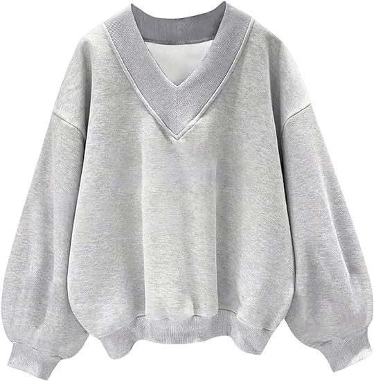 Women's V-Neck Fleece-Lined Loose Pullover Sweatshirt