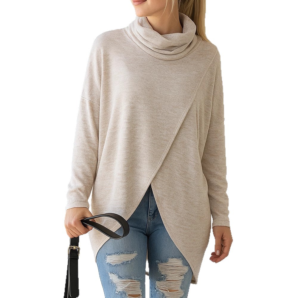 Women's Casual Loose Long Sleeve Solid Color Cowl Neck Knit Top