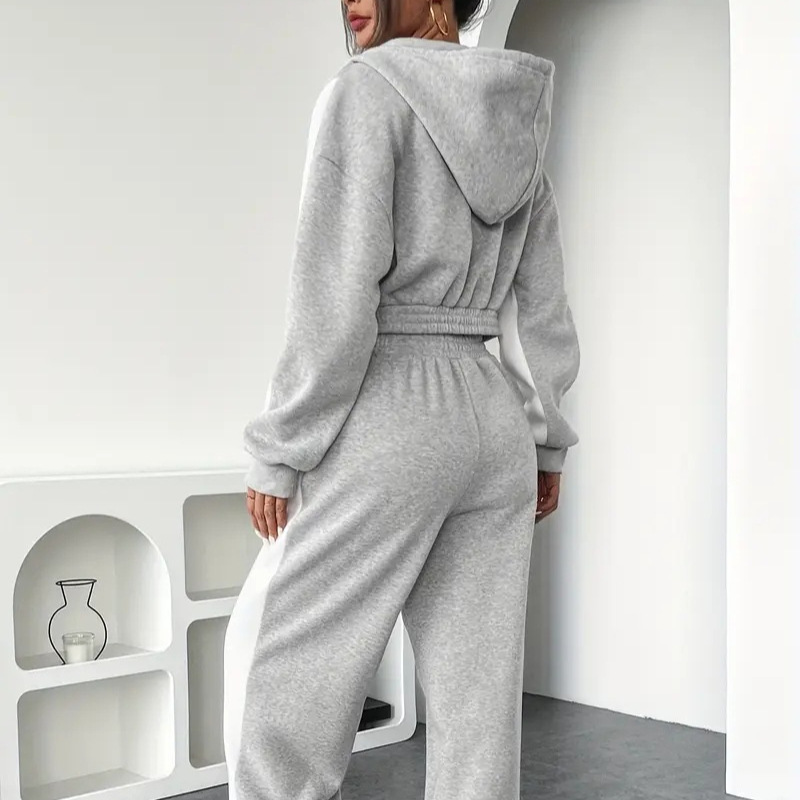 Women's Color-Block Long-Sleeve Hoodie & High-Waist Pants Two-Piece Set