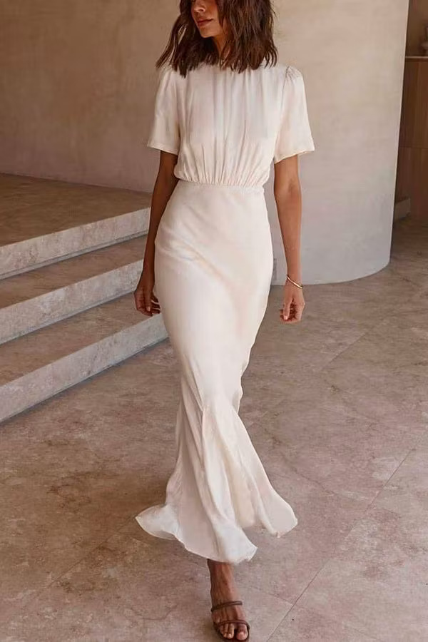 French Round Neck Slim Fit Mermaid Dress with 3/4 Sleeves