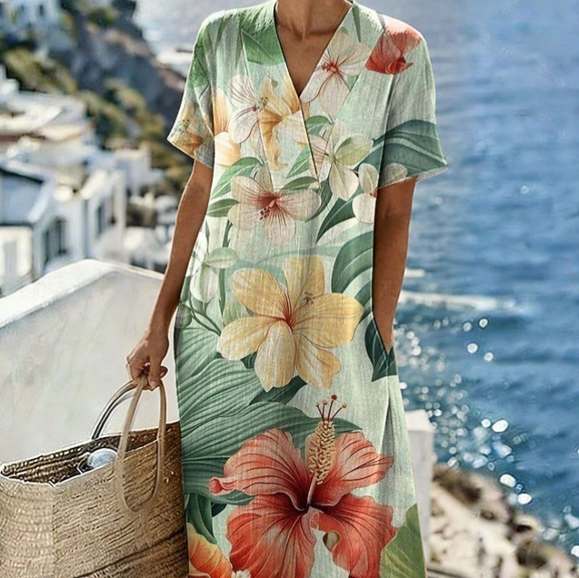 Women's Floral Print Ruched Midi Dress Sleeveless Deep V-Neck Bodycon