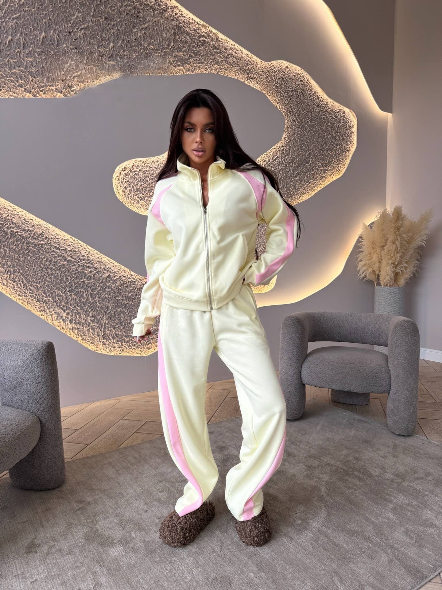Women's Colorblock Zip Cardigan & Drawstring Pants Set